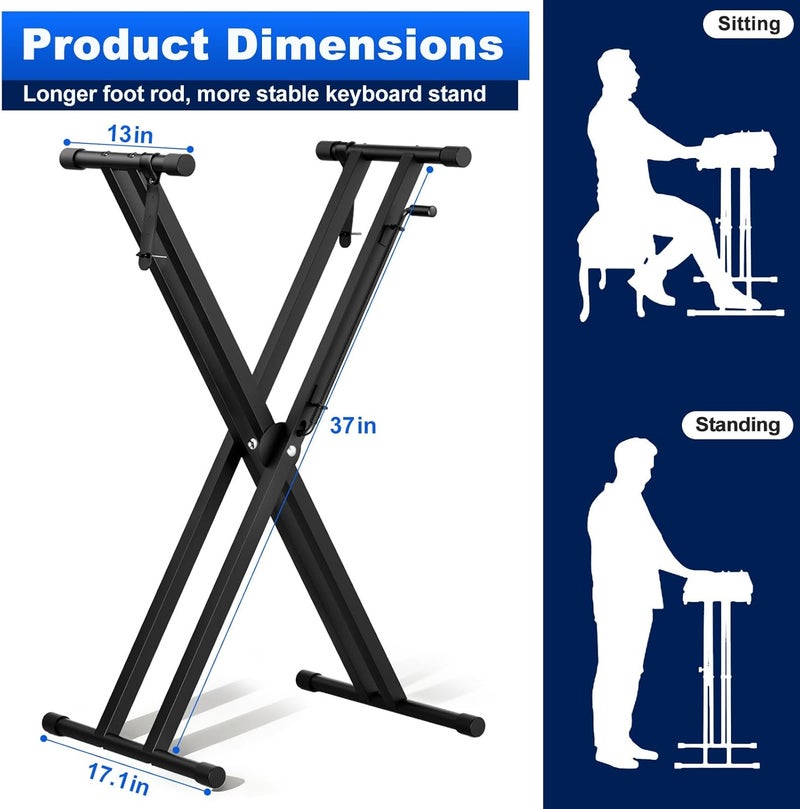 tipatyard 2025 Upgrade Heavy-Duty, Easily Adjustable Height Double-X Keyboard Stand, Portable Digital Piano Stand with Locking Straps, (Multiple Adjustable Heights), Black - Image 3